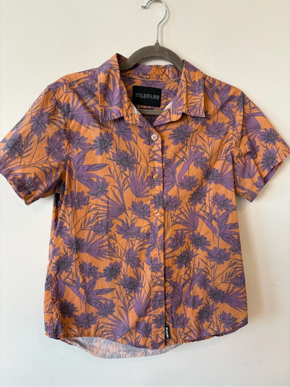 WILDFANG the empower Hawaiin print Orange & Purple Floral Button-Up Shirt - Picture 1 of 8